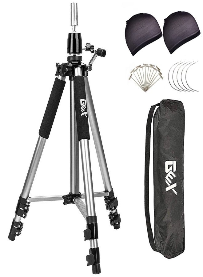 GEXWORLDWIDE GEX 63" Heavy Duty Mannequin Tripod Stand for Wig Cosmetology Training Practice Doll Manikin Head Tripod Wig Stand With Travel Bag (Silver) - Image 1